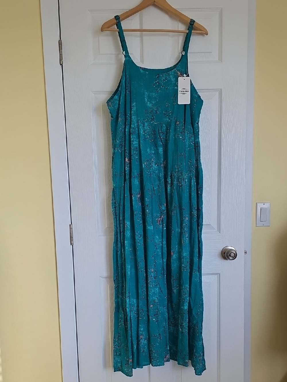 Teal Floral Maxi Dress with Adjustable Straps